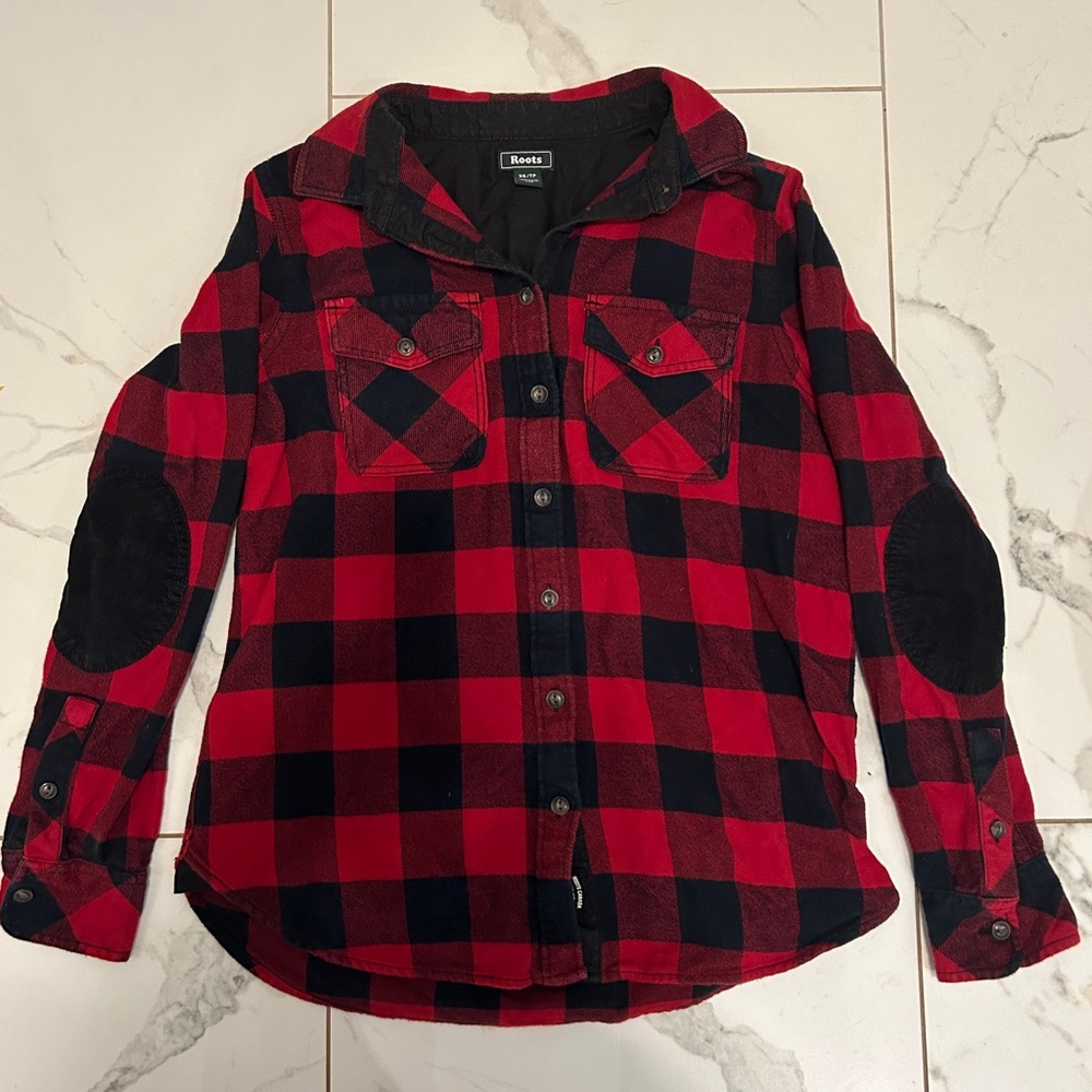 Women’s Roots Flannel Button Down Shirt Sz XS EUC